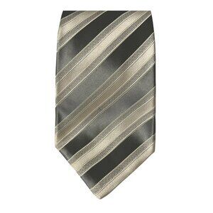 Kiton Silk Striped Tie Silver White 58" Handmade Italy Designer Luxury